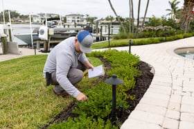Account manager inspecting property patio water 2